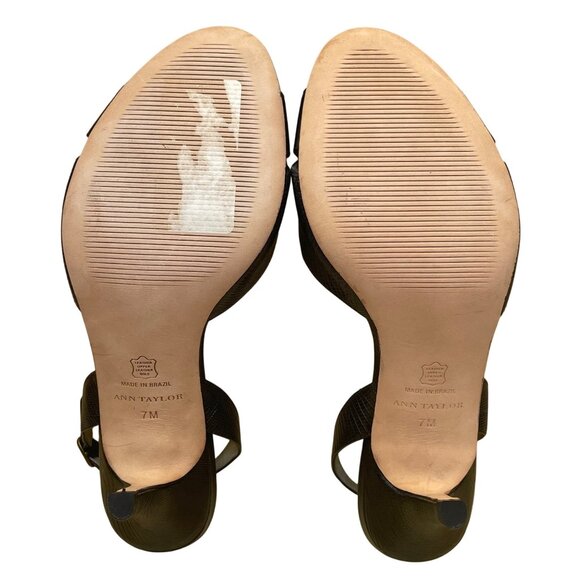 Ann Taylor Women’s Black Leather Braided Detail Slingback Open Toe Heels Size 7M - Picture 8 of 9